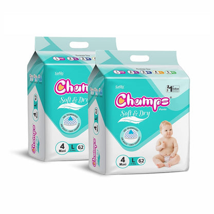 Champs Soft and Dry Baby Diaper Pants  62 Pcs (Large Size L 62)