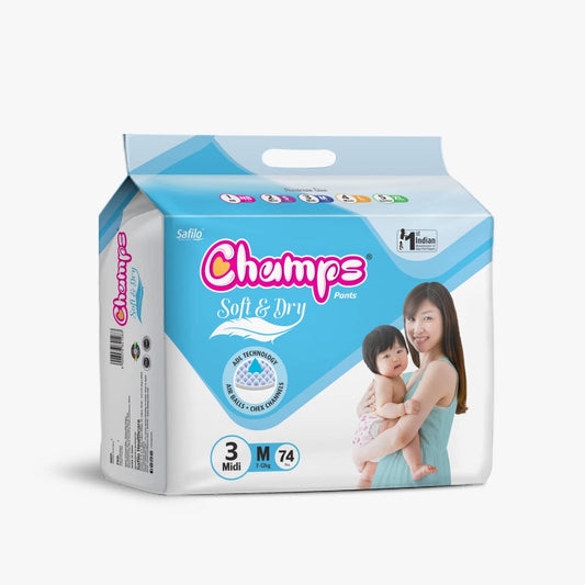 Champs Soft and Dry Baby Diaper Pants 74 Pcs (Medium Size M 74)
