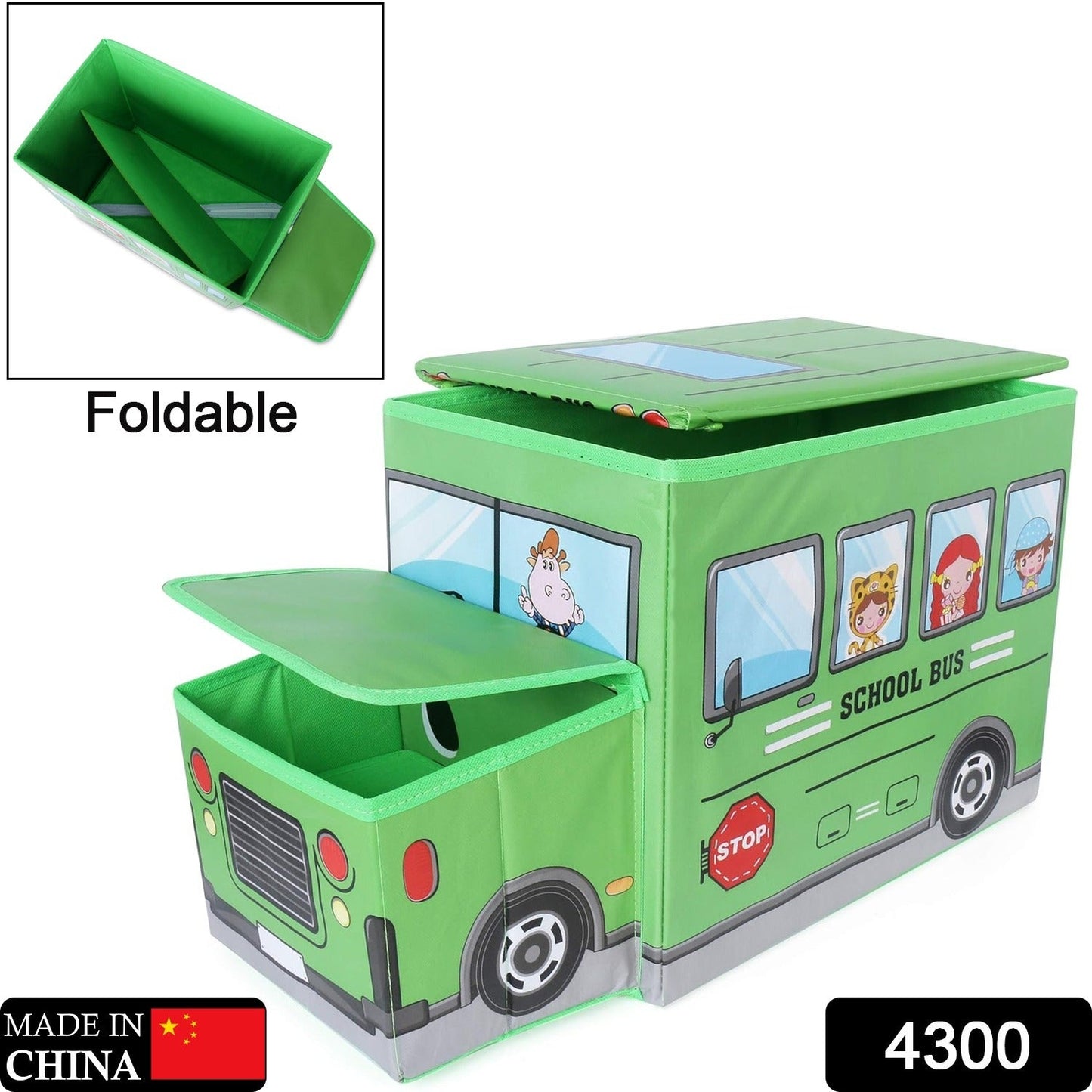 Foldable Bus Shape Toy Box Storage With Lid For Storage Of Toys Basket Useful As Toy Organizer Mountable Racks Surface Multipurpose Basket For Kids Wardrobe Cabinet Wood With Cloth Cover For Home Decor Books, Game, Baby Cloth (Mix Color & Design )