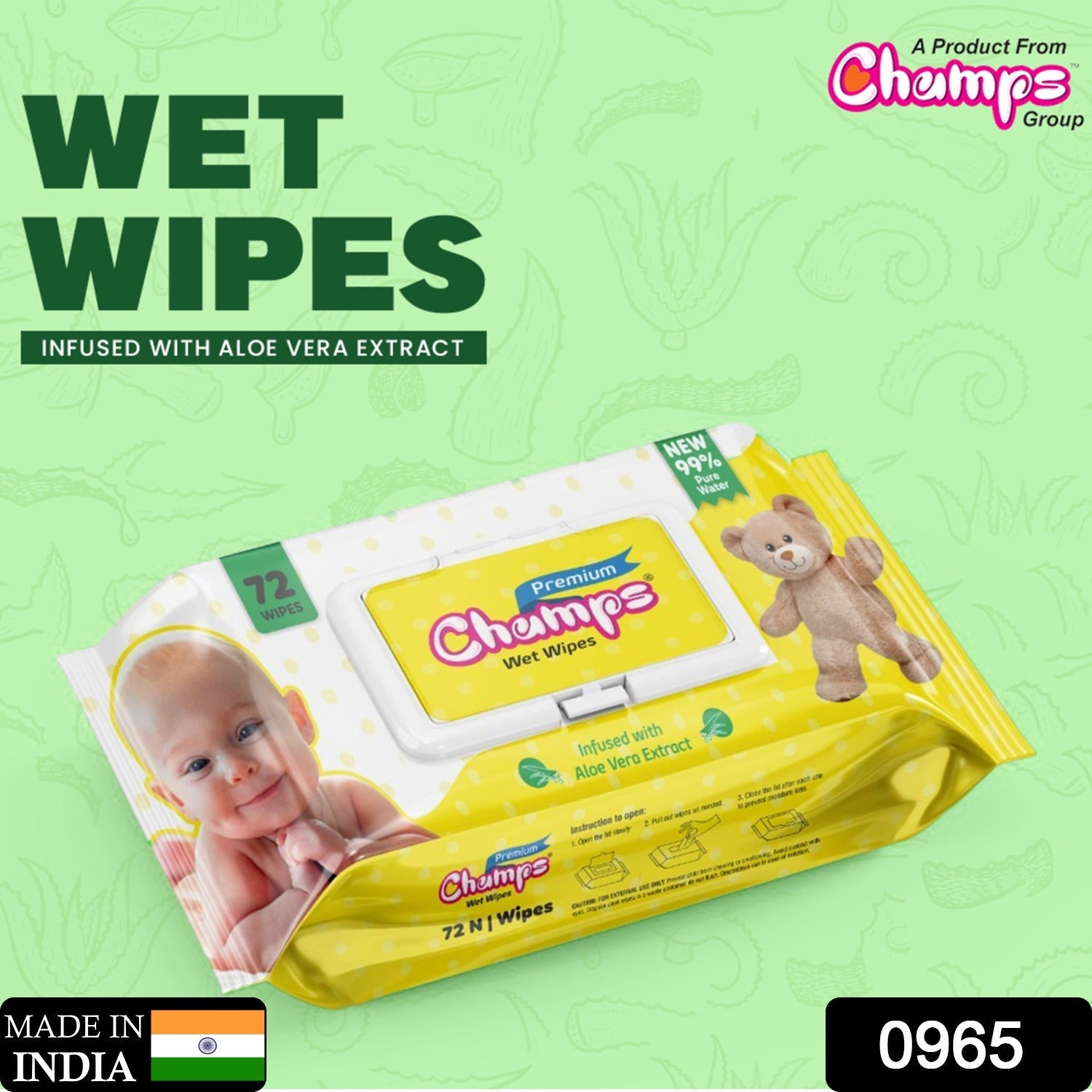 Champs Premium Wet Wipes Infused With Aloe Vera Extract Wet Wipes (72 N Wipes)
