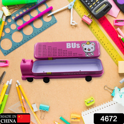Double Decker Magic Bus Compass 2 Layer Metal Bus Compass Pencil Case With Movable Wheels & Sharpener Bus Shape With Tiers Metal Pencil Box For Kids Birthday Party