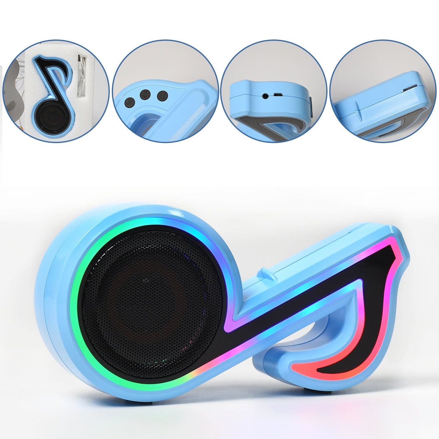 Mini Portable Music Note Shape Speaker Subwoofer Colorful Musical Note LED Lighting Sound For Creatives Gift Computer Phone Sound Equipment blootuth speaker (Media Player)